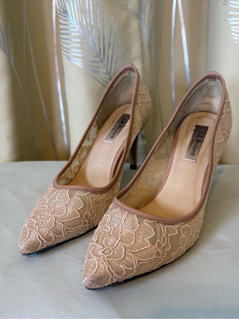 LK Bennet Beige Lace Pointed-Toe Pumps - Picture 1 of 12